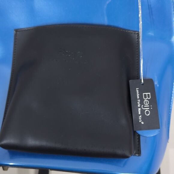 NWT Beijo shiny patent leather" backpack blue and black - Picture 3 of 8